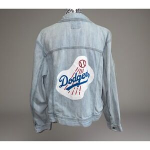 American Eagle Light Blue Denim Handpainted Dodgers Jacket MLB Women's XL 1 of 1